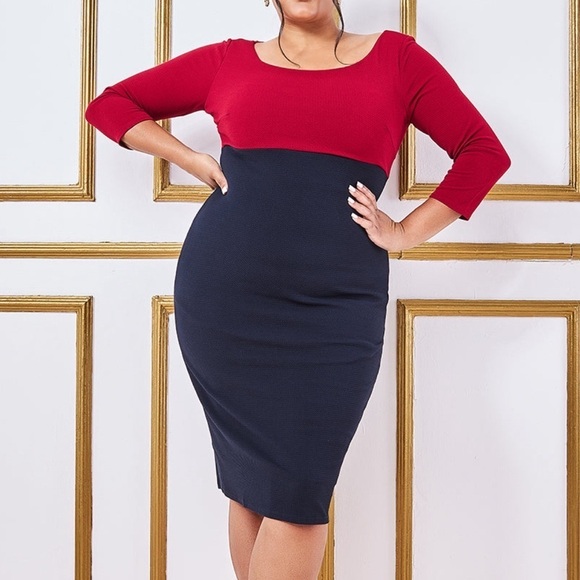 City Goddess Color Block Midi Dress Plus Size - Picture 1 of 7